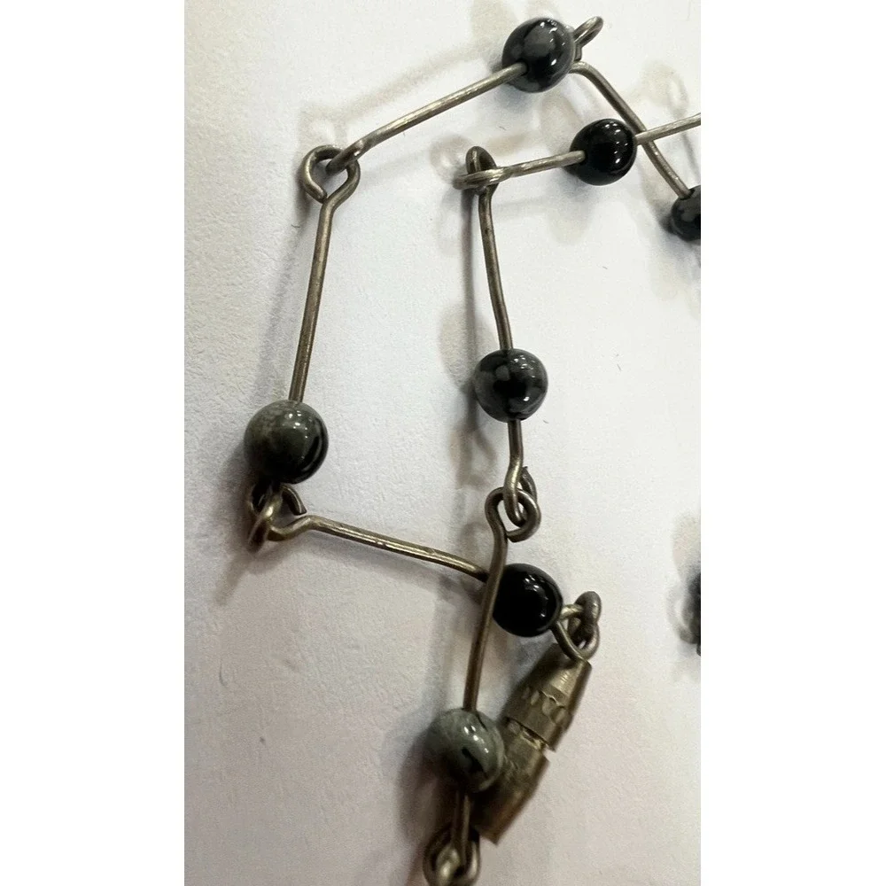 Artisan Wire Beaded Bracelet Gray‎ Black Beads Minimalist Modernist Open Airy